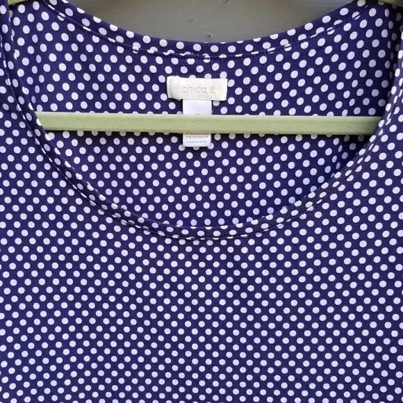 Chicos Navy White Polka Dot Top size 2 - Picture 5 of 10